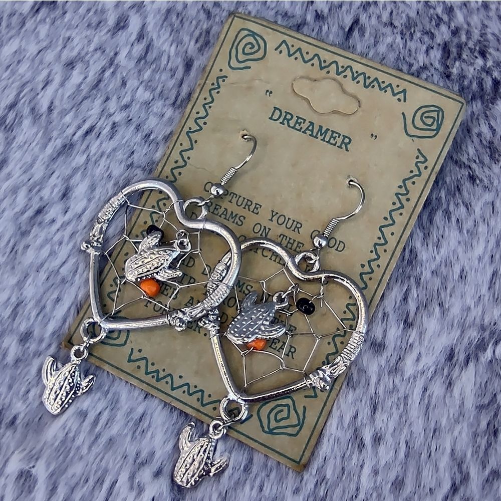 Dreamer Dreamcatcher with Cactus Charms‎ Pierced Earrings